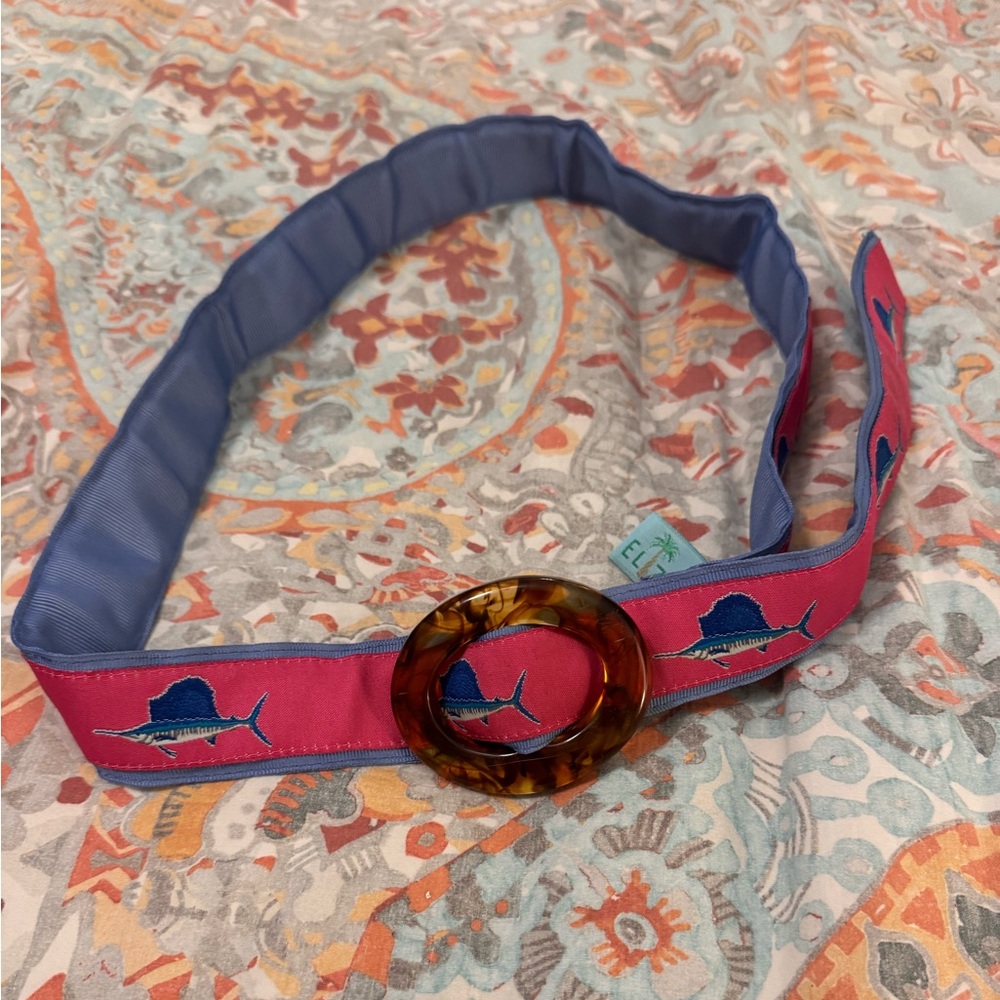 ELZA B. Pink and Blue Belt with sailfish Design